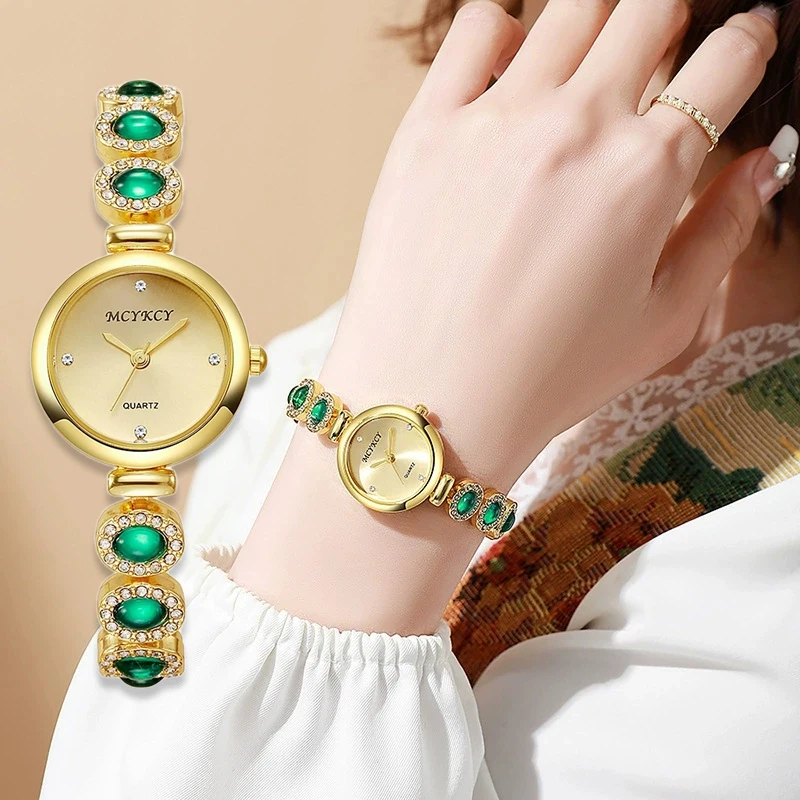 

Новые нишевые модные женские часы с инкрустацией бриллиантами, круглые женские часы с выдвижным браслетом и бриллиантами