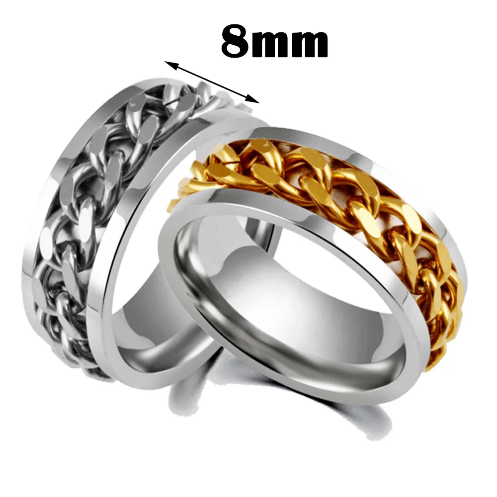 Ins Fashion Women Rotatable Chain Link Men's Spinner Ring Stainless Steel Chain Link Men's Titanium Steel Corkscrew Ring Gift