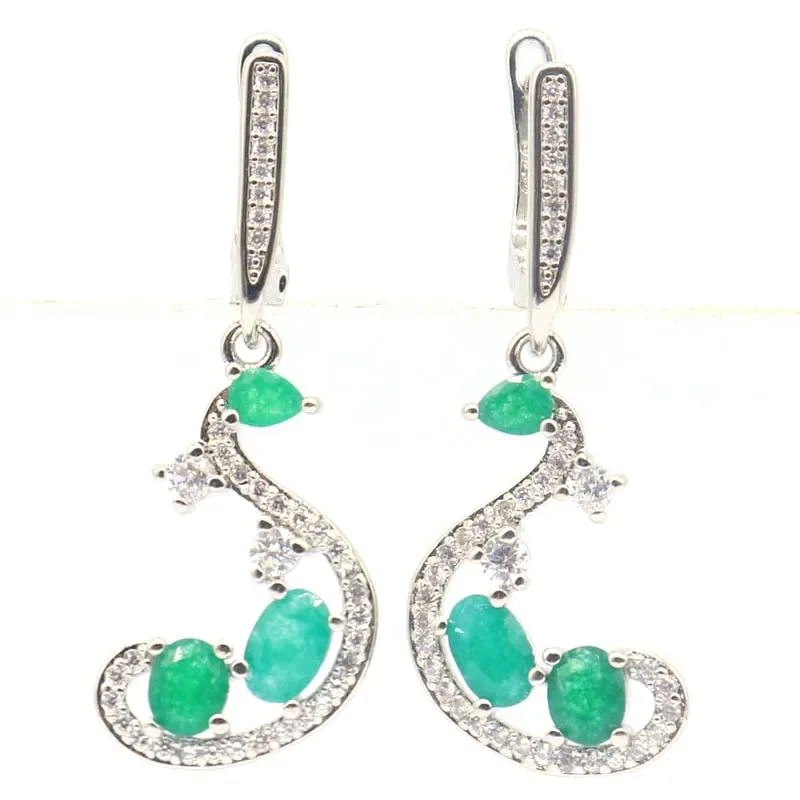 

4.8g Customized 925 SOLID STERLING SILVER Earrings Gorgeous Real Green Emerald CZ Women Engagement