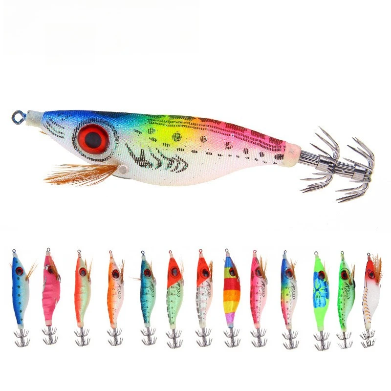 1pcs/13pcs 9g/10cm Fishing Lure Lead Sinker Squid Jig Hook  Artificial Octopus Cuttlefish Shrimp Hard Bait Double Hook Design