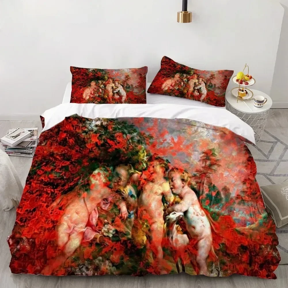 Angel Oil Painting Microfibre Bedding Sets, Children's Birthday Gift with Zip Room Decor for Teenagers adulte  Duvet C