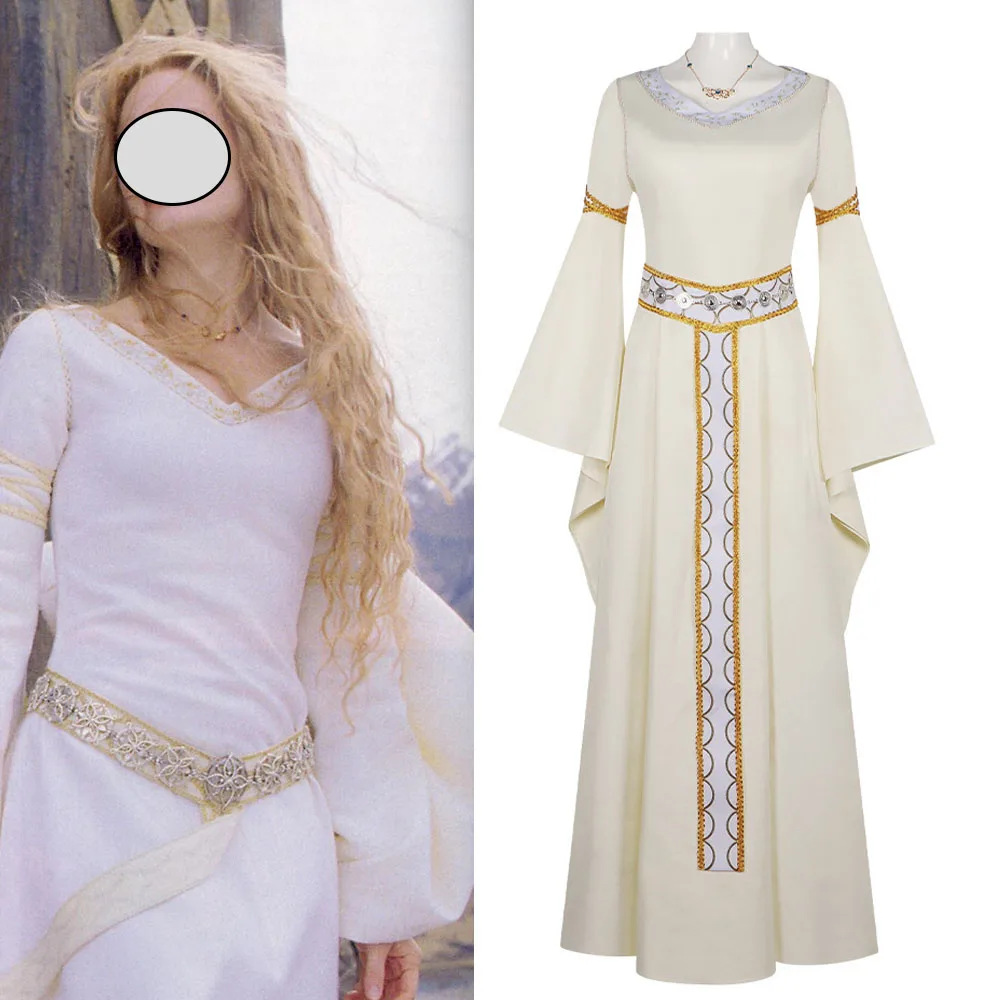 

Movie The Two Towers Eowyn Cosplay Costume Lady of the Shield-arm Palace Retro Dress Fashion Evening Dress Necklace Outfit