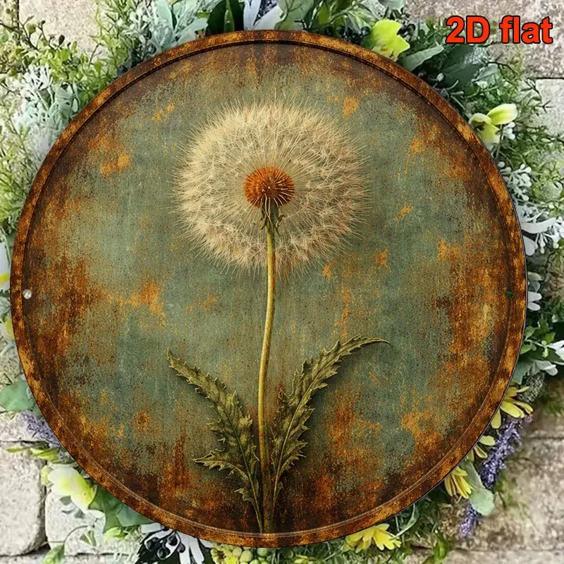 CIFBUY Vintage Dandelion Botanical Metal Wall Art Sign, Waterproof Rustproof Decor for Living Room Cafe Patio Gift