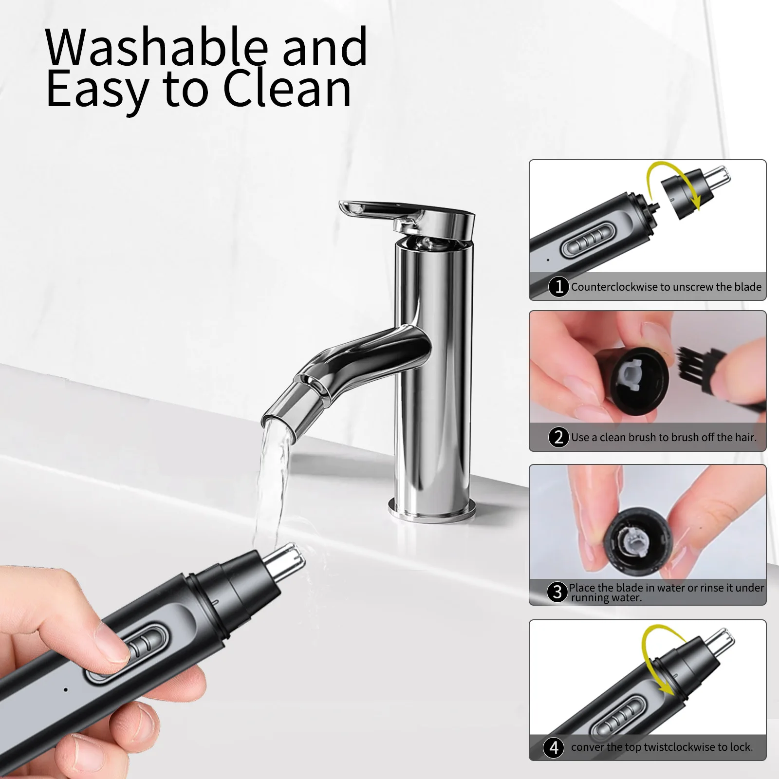 ماكينة تشذيب شعر الأنف للرجال، ماكينة تشذيب شعر الأنف الكهربائية القابلة لإعادة الشحن، ماكينة إزالة شعر الأنف المعدنية