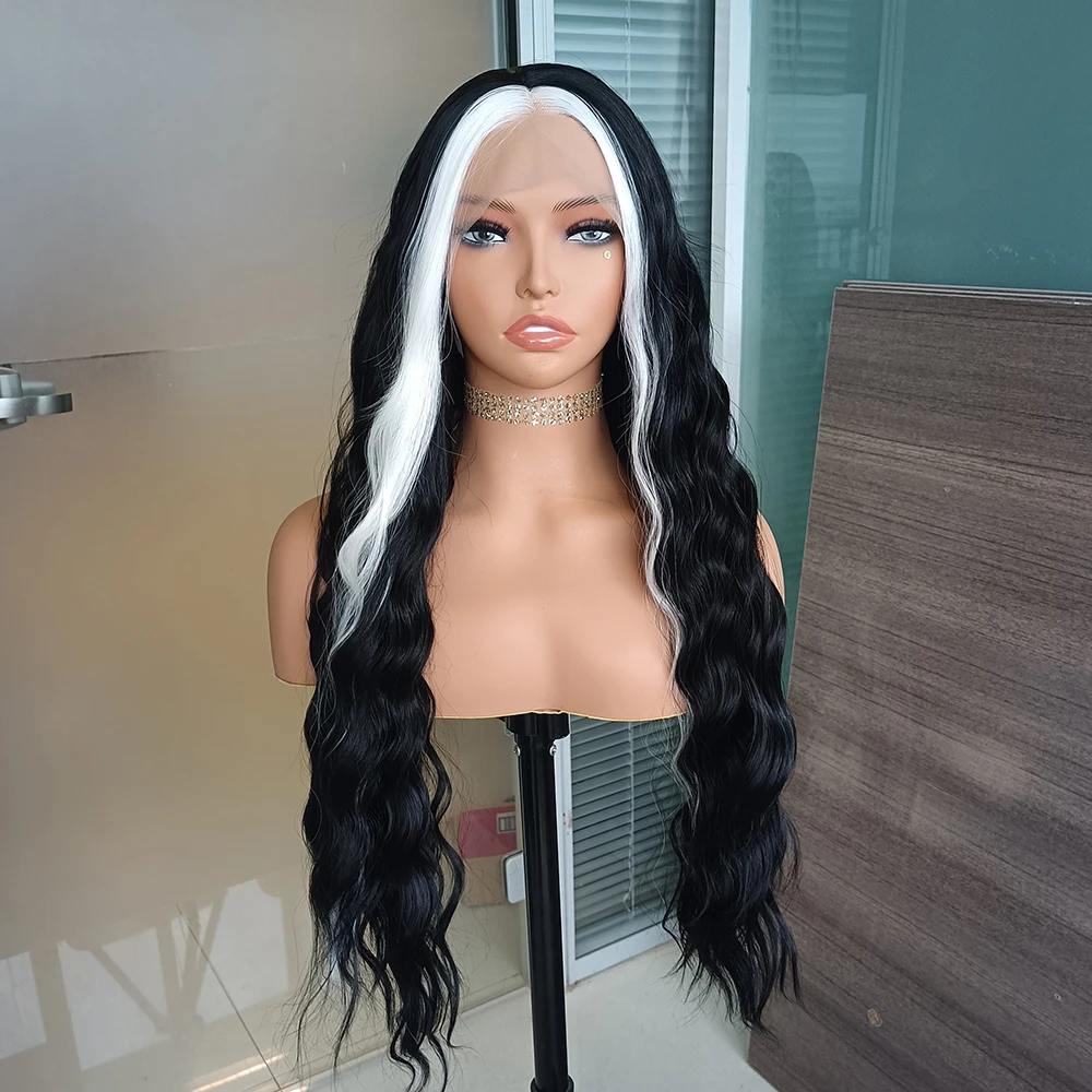 

RONGDUOYI Highlights Black Wig Synthetic Long Body Wave Lace Front Wig for Women Natural Hairline Heat Resistant Hair Cosplay