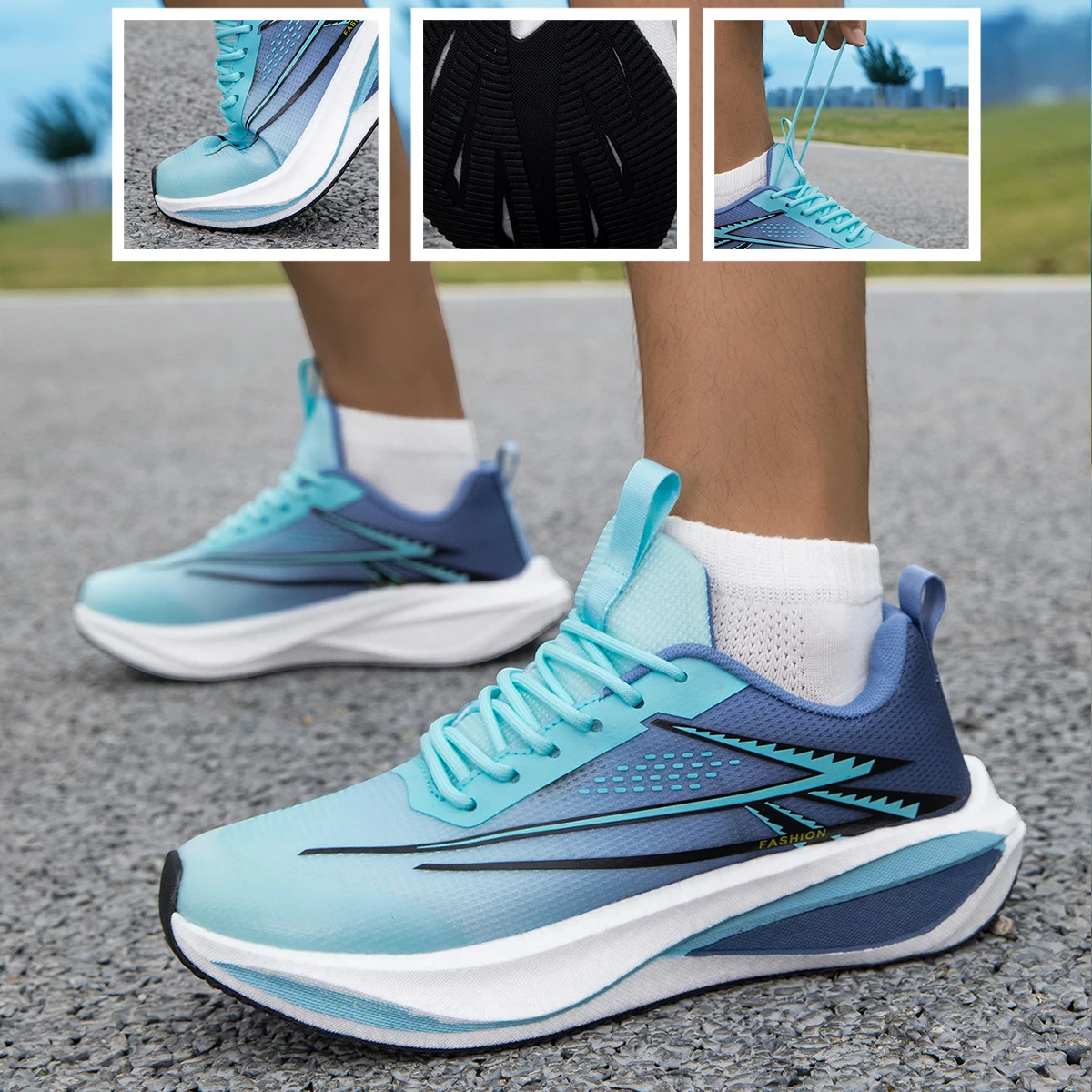 Klassische schwarze Herren-Laufschuhe, Schnür-Sportschuhe, lässige Sneaker, atmungsaktive, bequeme Sportschuhe für Damen, Outdoor-Wanderschuhe – Detail 4