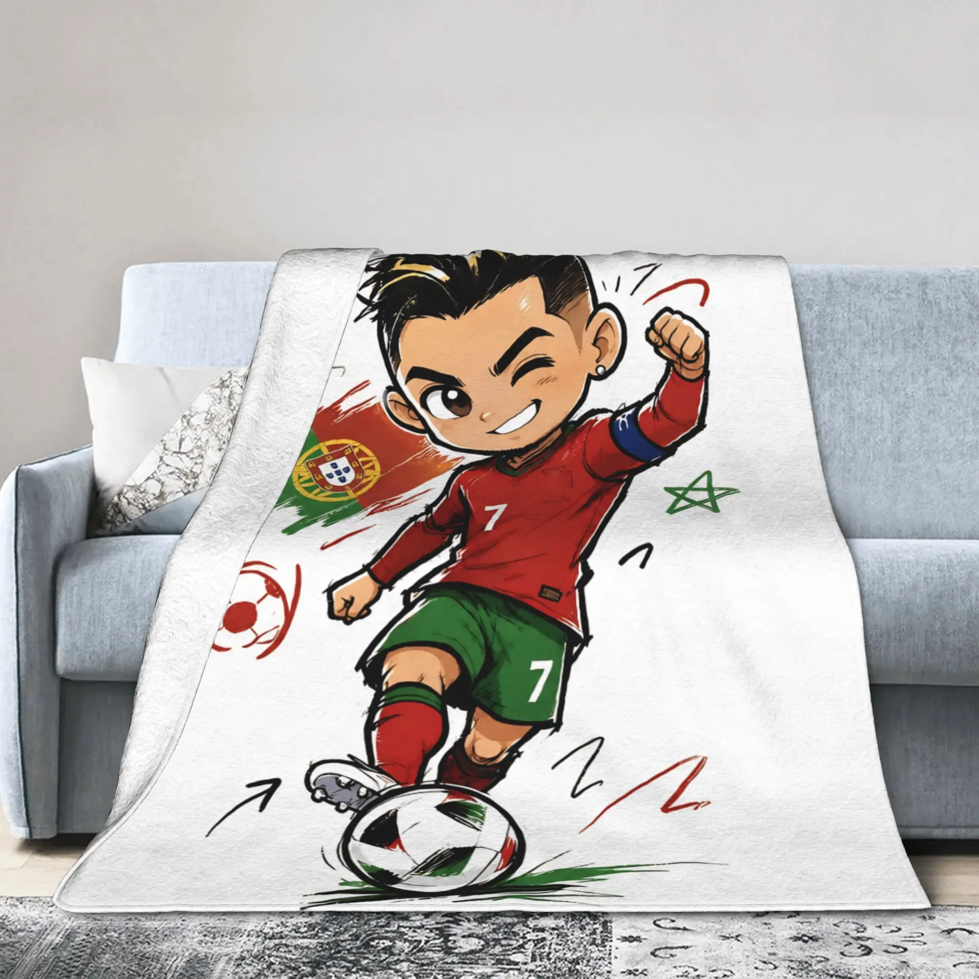The Legend Siu Portugal Soccer Player Blanket Fleece Textile Multi-function Super Soft Throw Blanket for Bed Travel Bedspread