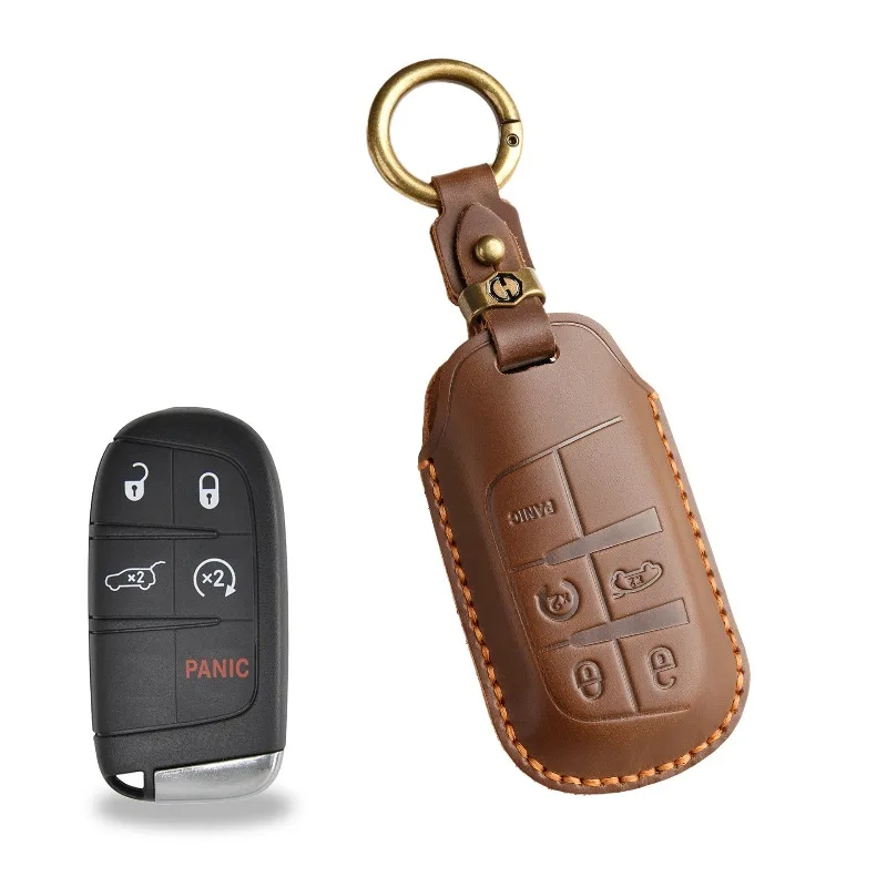 

Genuine Leather Vintage Handmade Car Key Case Cover Shell Fob Holder for Jeep Compass Commander Grand Cherokee Accessories