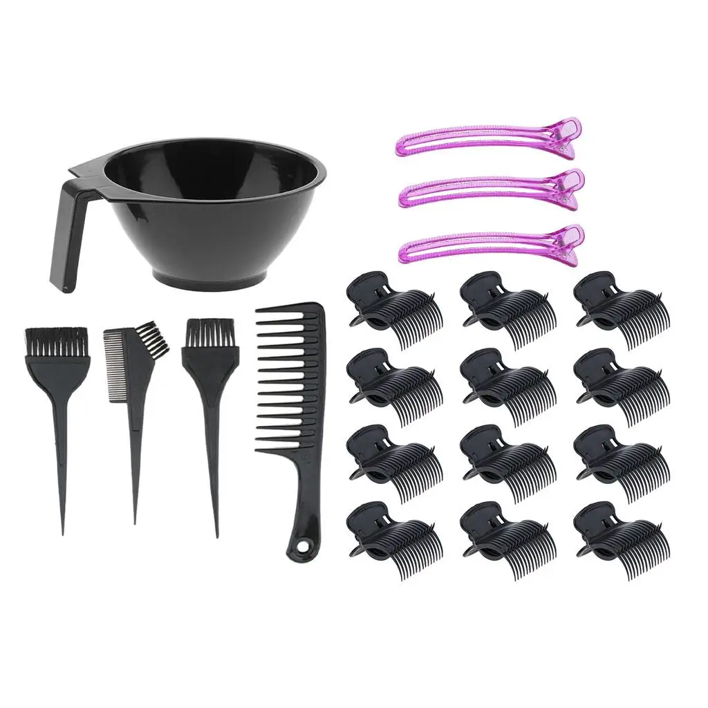 

Salon Hair Coloring Brush Comb Plastic Hair Tint Tool Kit Large Bowl and Sectioning Clips for Hair Dyeing Applicator Home Salon