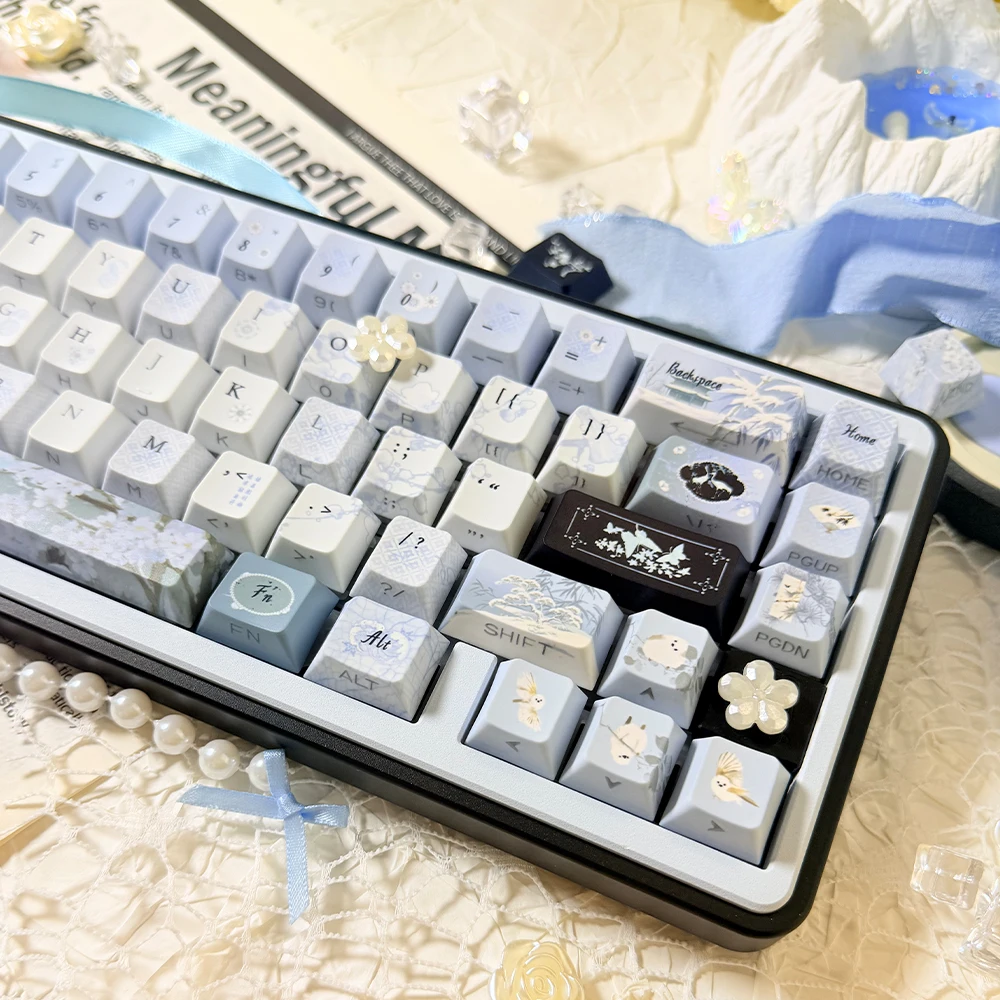 New Frosted Plum Blossom 120 Keys Cherry Profile PBT 5-Side Sublimation Side Print Translucent Anti-Wear Keyboard