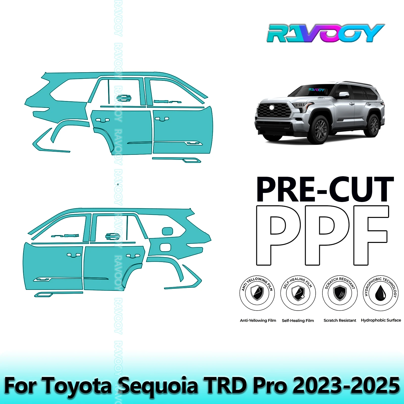 

For Toyota Sequoia TRD Pro 2023-2025 8.5mil Clear Matte Pre-Cut PPF Door & A/B Pillar Kit TPU Paint Protection Film Set