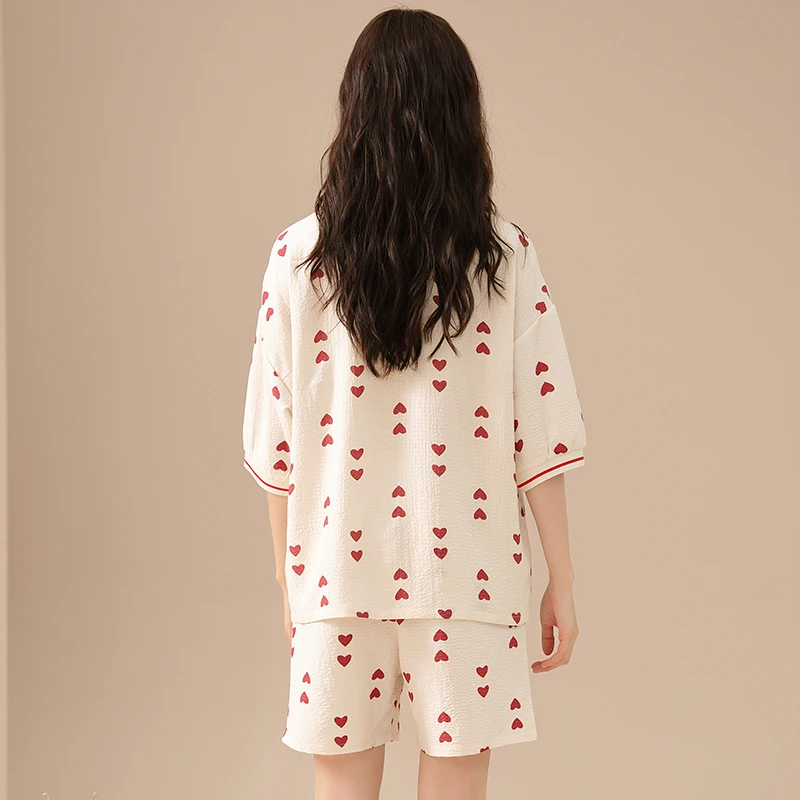 Big Size M-4XL Summer Short Sleeve Sleepwear Knited Cotton Pajamas Set Female Pyjamas Casual Homewear Pijamas Mujer