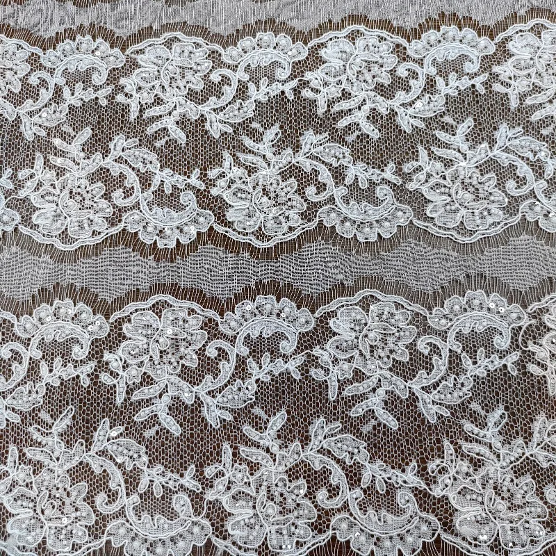 White Lace Trim with Beaded Sequins Vintage Retro Embroidery Lace for Clothing Sewing Accessories 17cm Wide