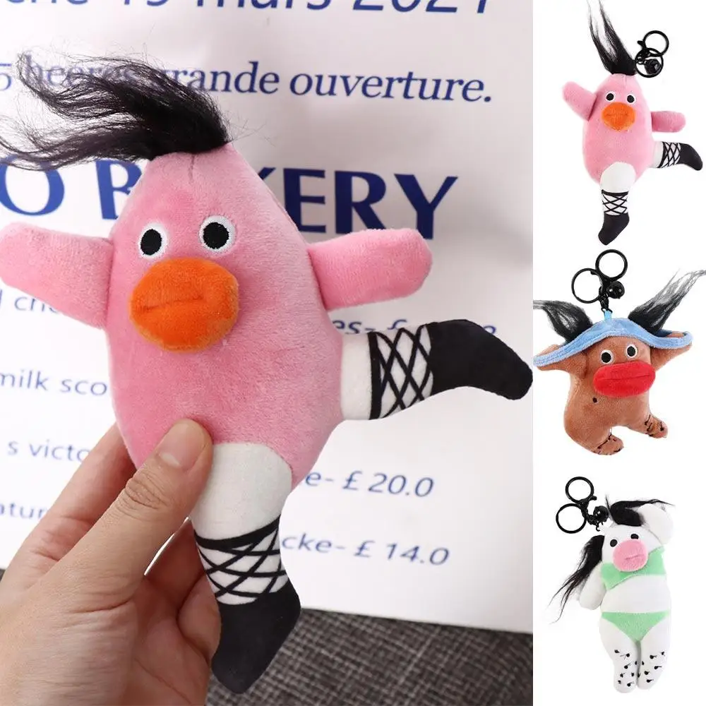 PP Cotton Sausage Mouth Plush Keychain Fluffy Stuffed Big Eyes Fabric Doll Key Chain Soft Cartoon Ugly Doll Pendant Couple