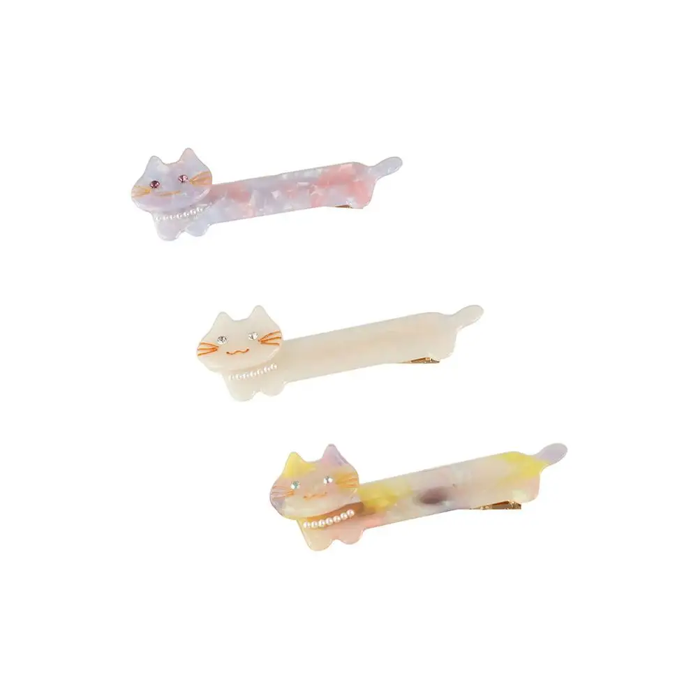 New Headwear Animals Spring Hair Clips Stylish Headdress Pearl Korean Duckbill Clips Acetate Hair Clips Cat Women Hairpins