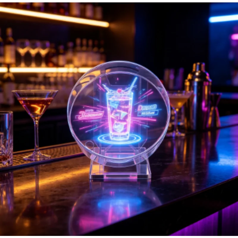 3D Holographic Fan LED Lights, Advertising Display with Audio Playback, Desktop Model Screen Transparent Cover for Home Decor
