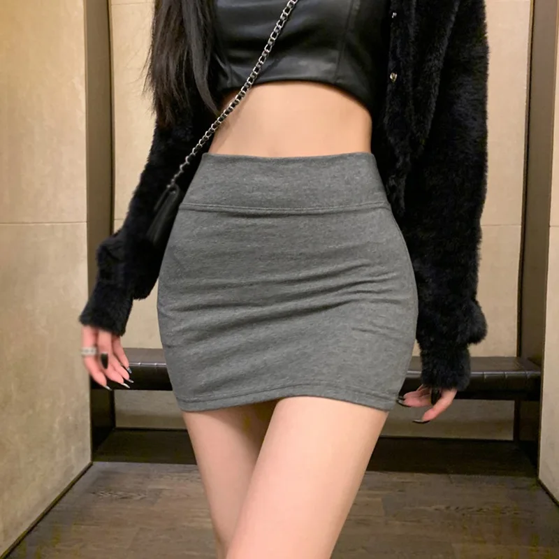 High Waist Slim Fit Sexy Mini Skirt Versatile High Elastic Waist Korean Version Fashion Thin Hip Wrapped Skirts Solid Color Chic