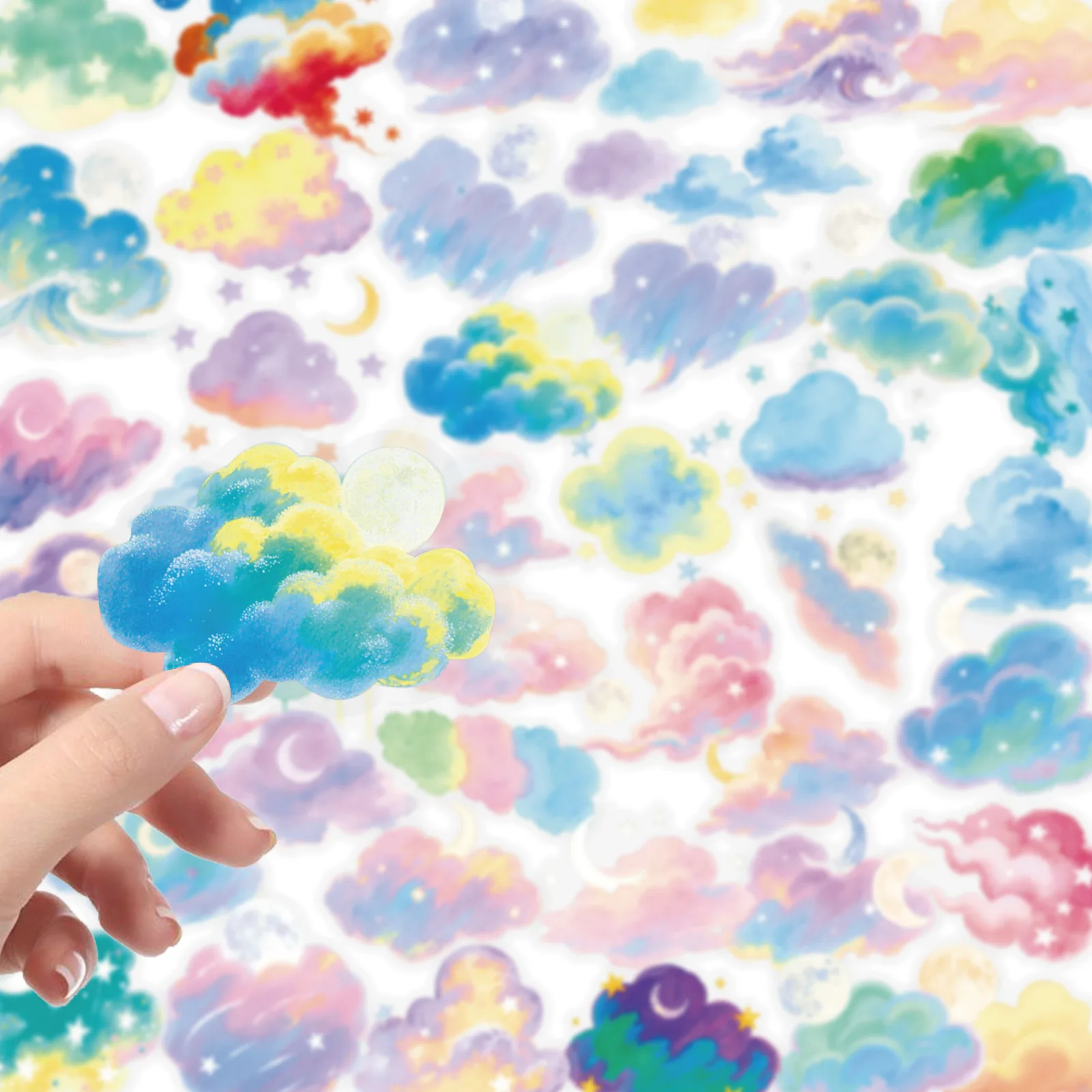 56Pcs Colorful Cloud & Moon Stickers Waterproof Decals for Notebook Luggage Guitar Stationery DIY Decor