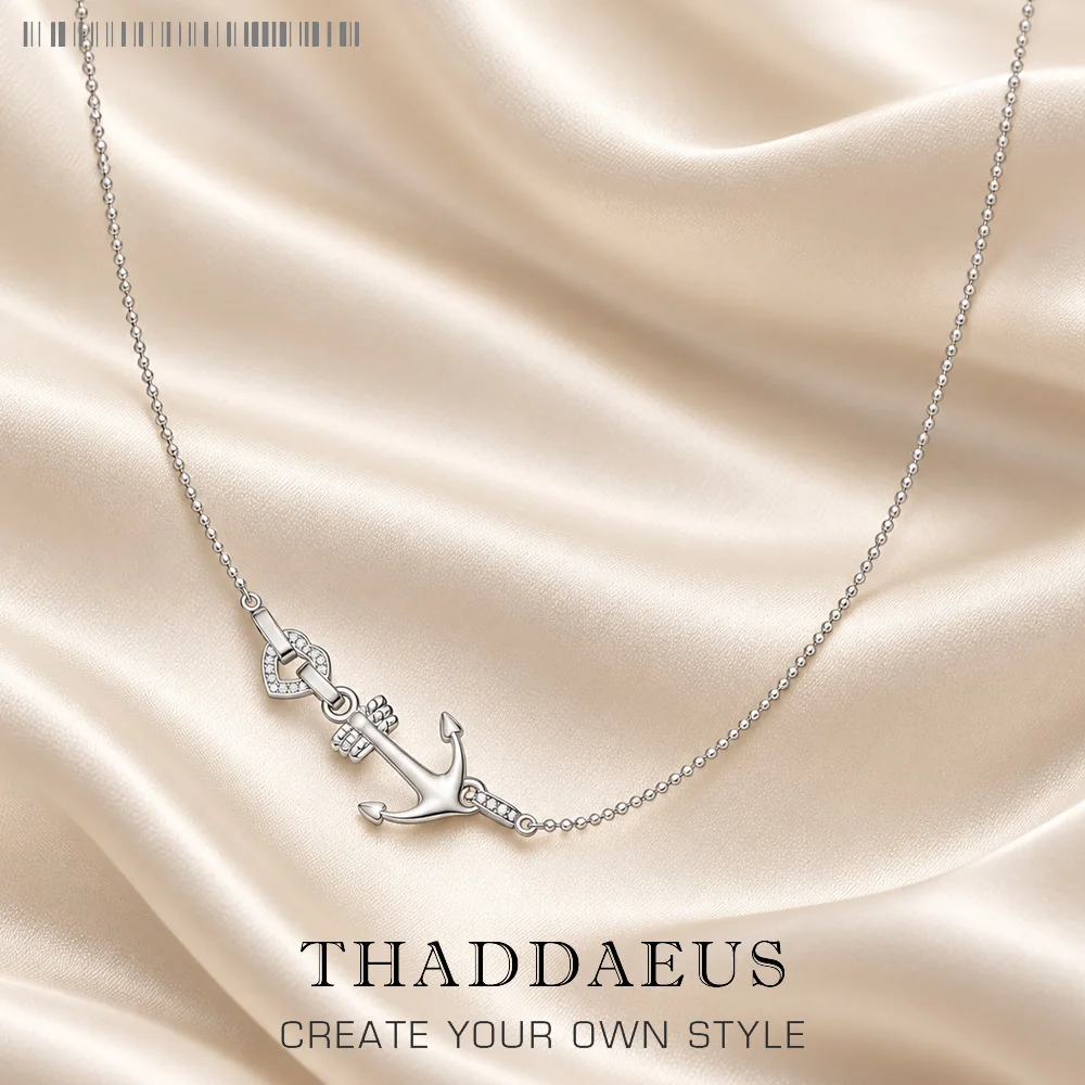Anker- und Herzketten-Halskette, edler Schmuck, Europa, 925er Sterlingsilber, brandneu, romantisches Geschenk für Frauen