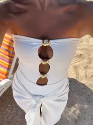 XNWMNZ 2024 kadın moda Bandeau mayo kadınlar yüksek sokak düz boyun kesimler yönlü kadın Bodysuit