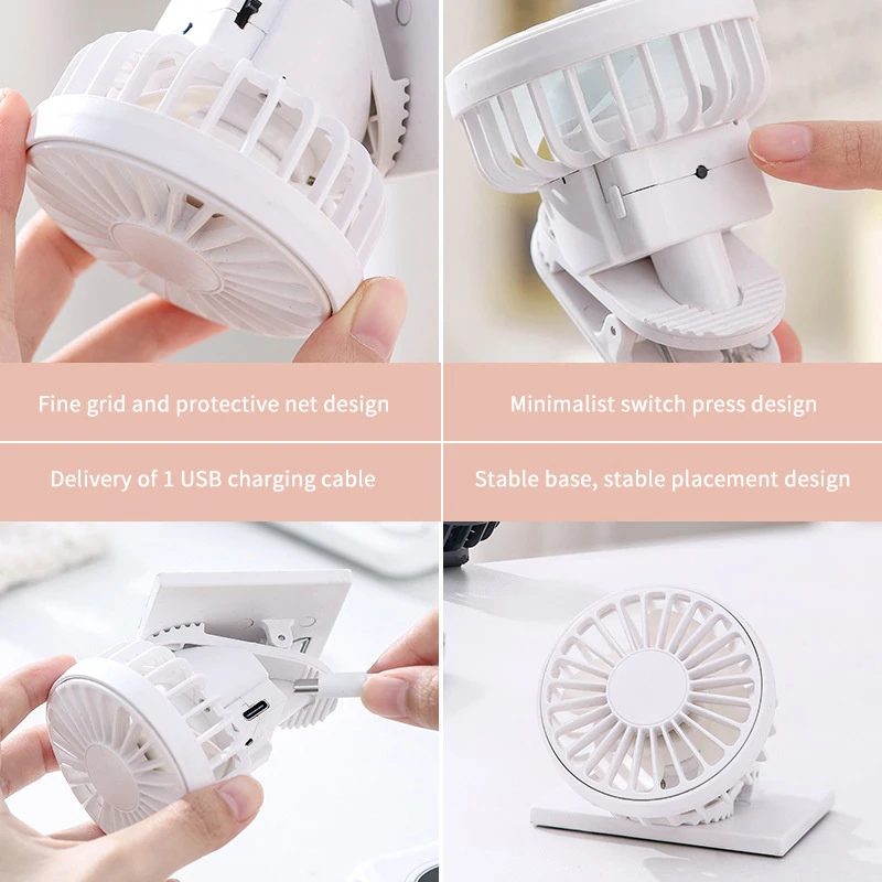 مروحة يدوية صغيرة محمولة بمشبك USB قابلة لإعادة الشحن تعمل بالطاقة الشمسية للسفر والتنزه في الهواء الطلق ومشبك للتخييم على مروحة صغيرة لتبريد الهواء