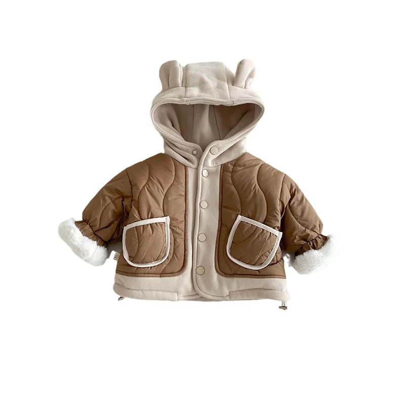 Autumn Winter Baby Coats Thickened Hooded Top for Kids Korean Girls Clothing Fashion Boys Jacket Children Outwear 0-5 Years Old