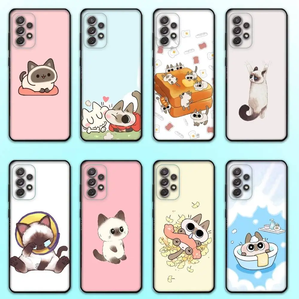 

S-Siamese Cats Cute Phone Case For Samsung S 25,24,23,22,30,21,10,9,Ultra,Plus,Lite,FE,4,5 G Soft Black Case