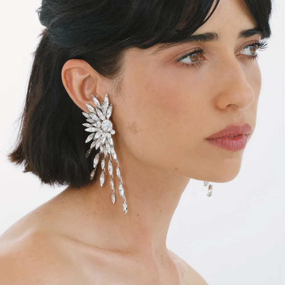 AliExpress hot-selling wing earrings exaggerated zircon earrings bridal wedding accessories women's earrings