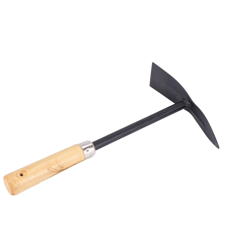 2X Wooden Handle Metal Hand Garden Tool Digging Hoe,Black