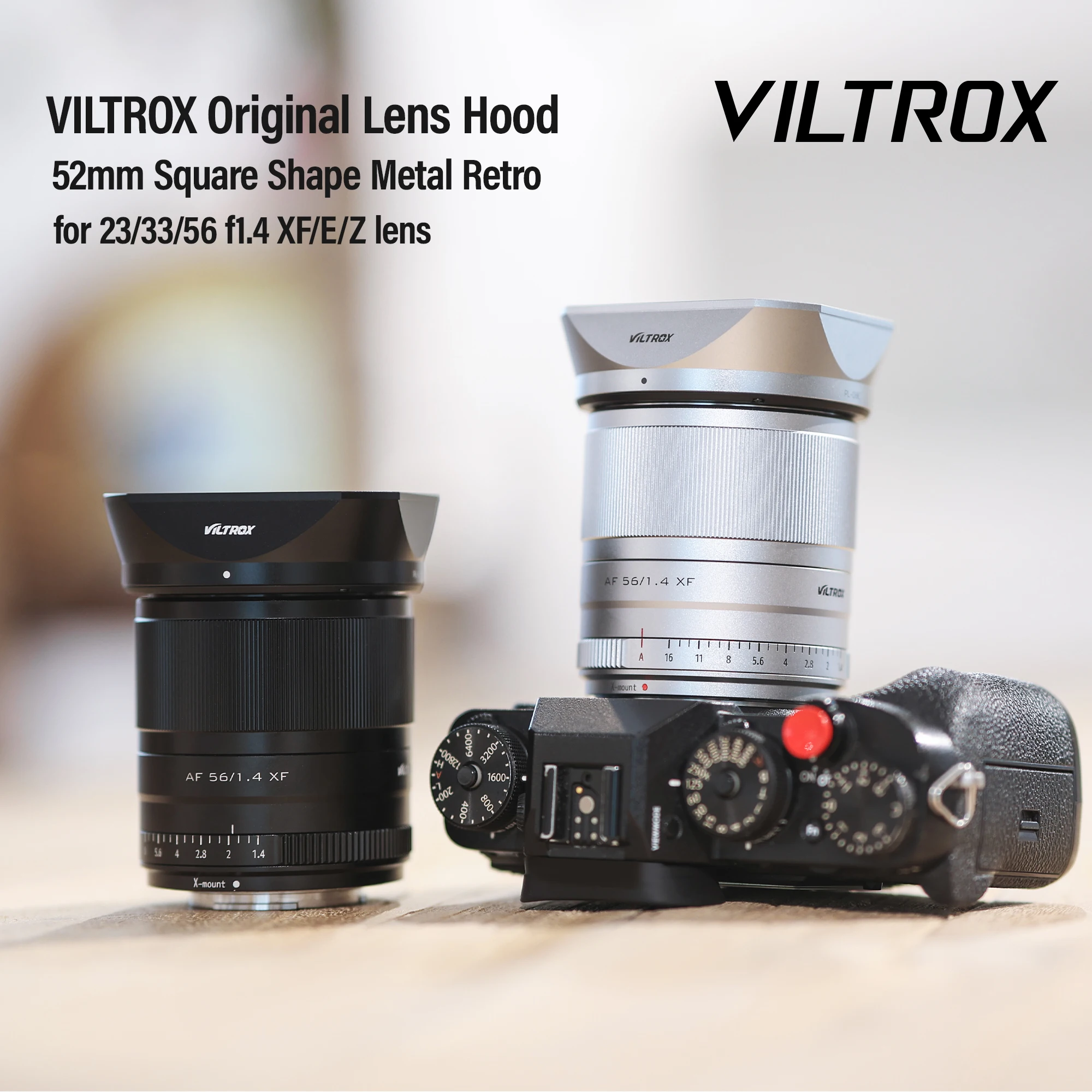 Viltrox 23mm 33mm 56mm F1.4 Original Square Shape Lens Hood Metal Retro 52mm for Viltrox Sony E Fuji X Nikon Z Mount Camera Lens