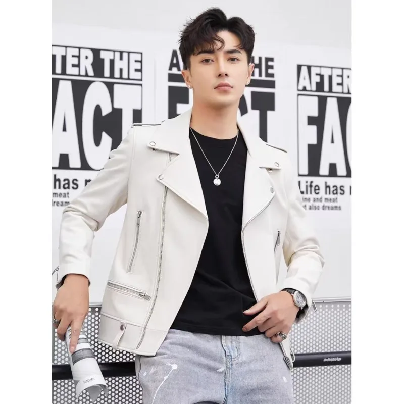 

Новая мужская куртка из искусственной кожи, облегающая удобная модная верхняя одежда из мягкой кожи, джентльменская куртка с лацканами