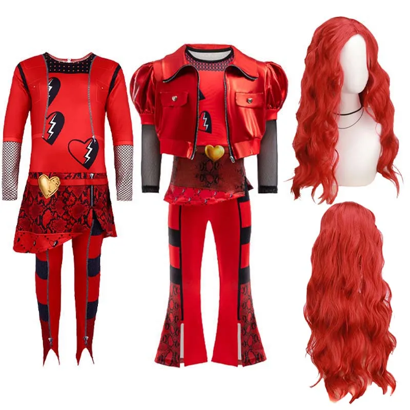 Descendants 4 Cosplay Costume Set The Rise of Red Movie Girl Jumpsuit Dress Trousers Top Coat Wig Halloween Birthday Gift Outfit