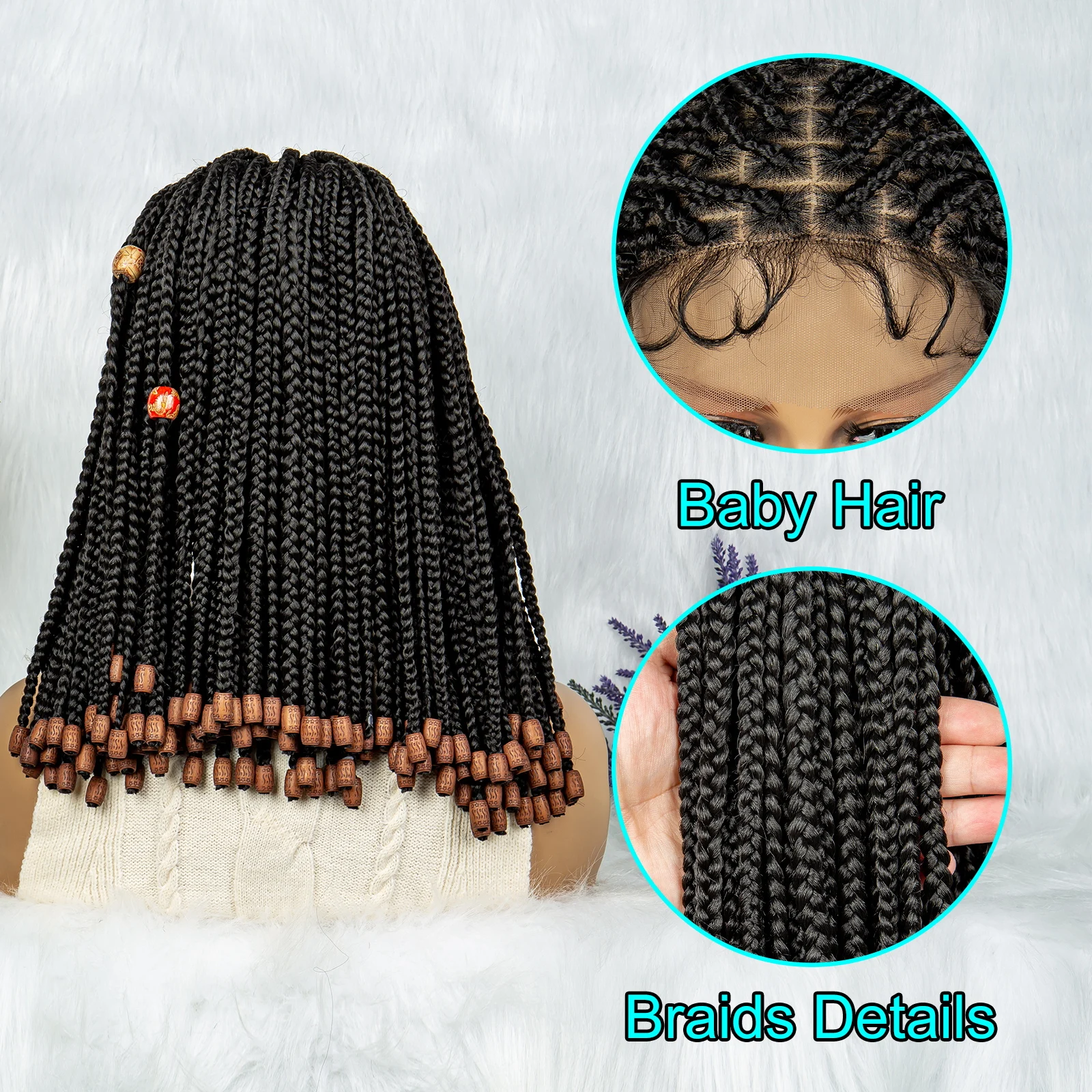 KIMA Lace Front Braided Wigs Synthetic Lace Front Wig Braid African With Baby Hair Braided Lace Front Wigs With Beads 14 inches