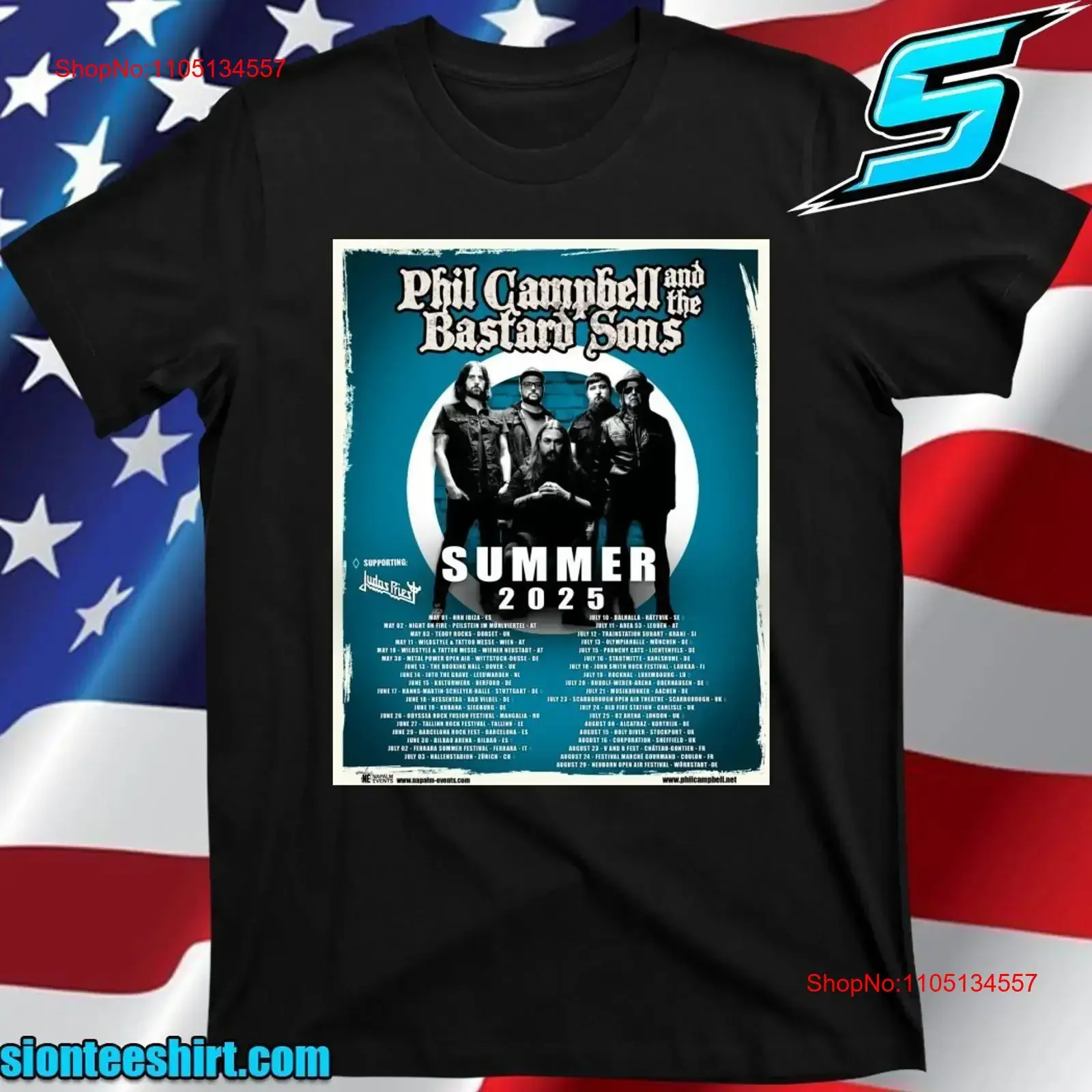 تي شيرت Phil Campbell And The Bastard Sons Summer Tour 2025 Dates LisT تي شيرت عتيق مغسول ناعم للارتداء اليومي متعدد الاستخدامات #1