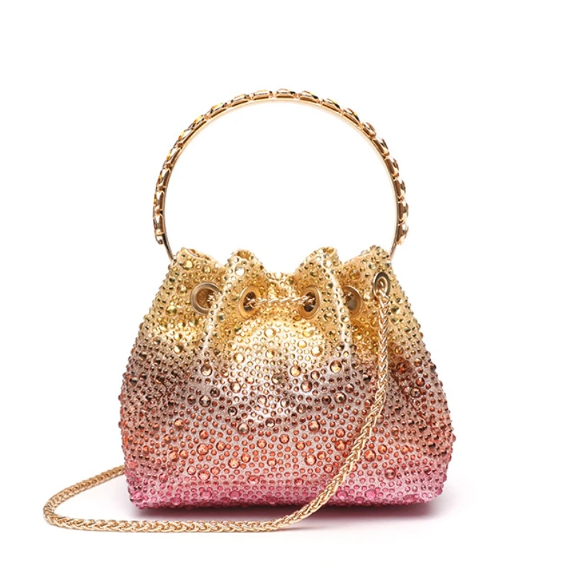 

Ручная дизайнерская вечерняя сумка со сверкающими бриллиантами, градиентная сумка-ведро с кисточками, блестящая сумка через плечо на одно плечо для ужина