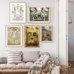 Freemason Chart Vintage Poster , Freemasonic Hand Drawing Painting Canvas Prints , The Masonic Chart Picture Home Wall Art Decor