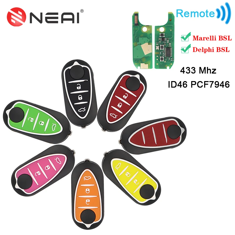 Flip Car Remote Key For Alfa Romeo Mito 147 159 GTA 2008 156 166 Giulietta 2010-2016 No Logo ID46 Chip 433MHz Delphi/Marelli BSI