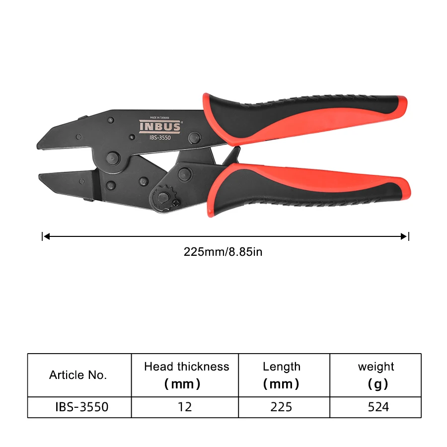 Taiwan INBUS Ratcheting Wire Crimping Pliers Adjustable Compression Wheel and Quick Change Jaws NO.IBS-3550