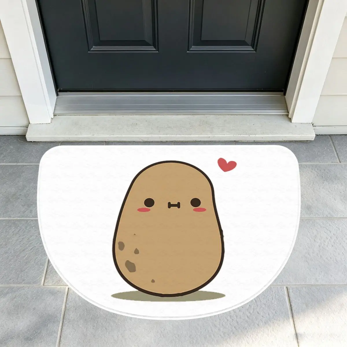 Cute Potato In Love Soft Flannel Half Round Doormat Non Slip Bathroom Mat Absorbent Floor Carpet for Living Room
