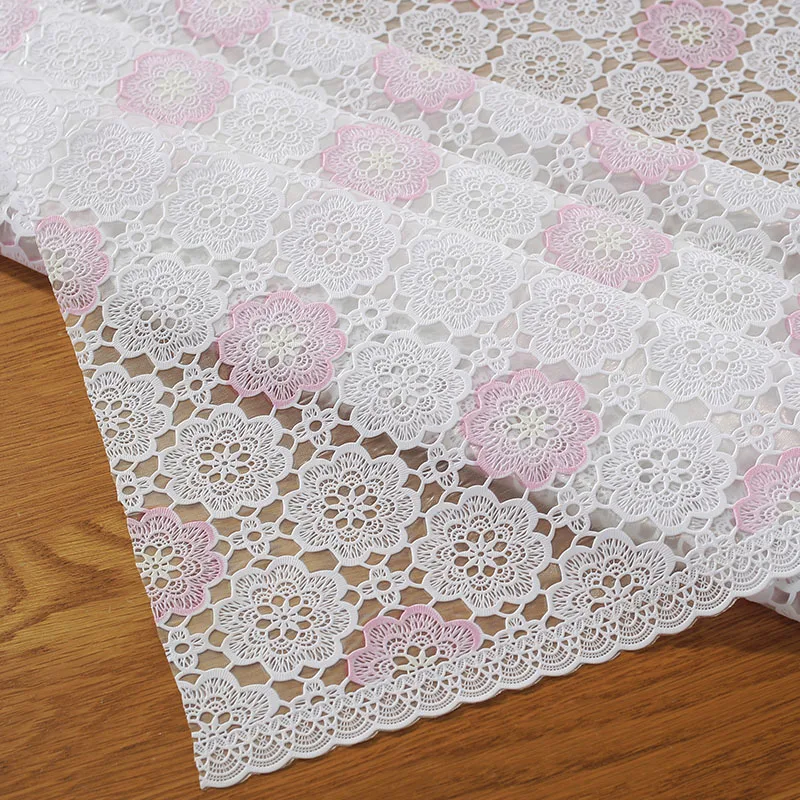 PVC Lace Tablecloth Waterproof Washable and Erasable Table Linen Tea Table Cloth Rectangular Table Cover Whitepink