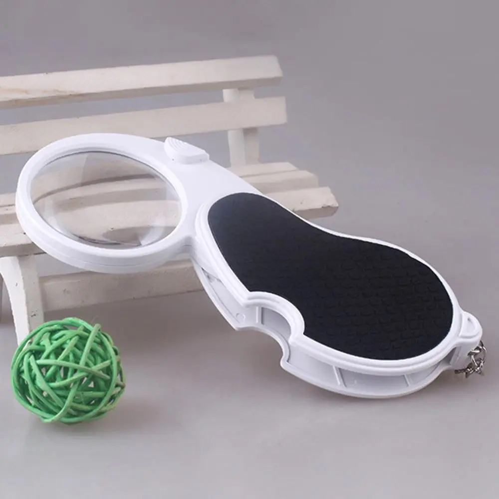 with LED Lamp Mini Handheld Folding Magnifiers Key Chain Magnifiers 5X Magnifying Glass Lens