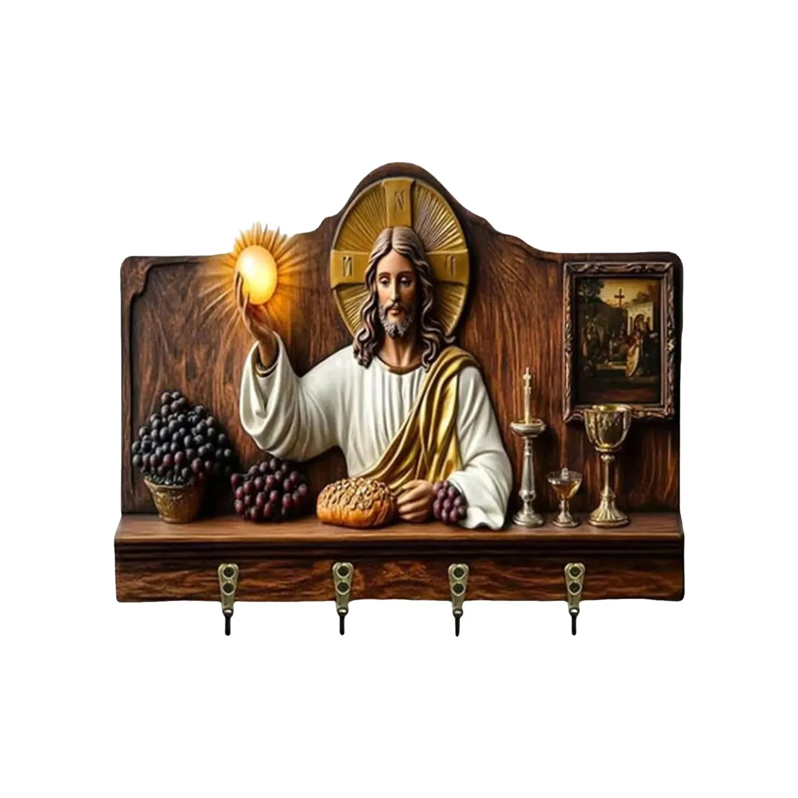 Wooden Multifunctional Home Key Ring Holders Small 2d Flat Art Keychain Rack Christmas Decorations Table Centerpiece Champagne