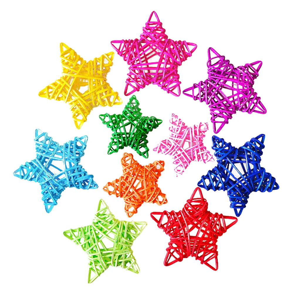 

10Pcs Wicker Star Hanging Decor Colorful Rattan Pendant Adorable Ornament for Home Party Festival 8cm Random Color