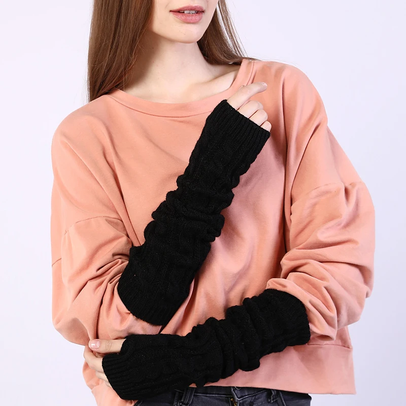 

Women's Arm Sleeve Winter Solid Color Figure 8 Twist Long Knitted Fingerless Gloves Japanese Goth Casual Soft Warm Arm Warmers