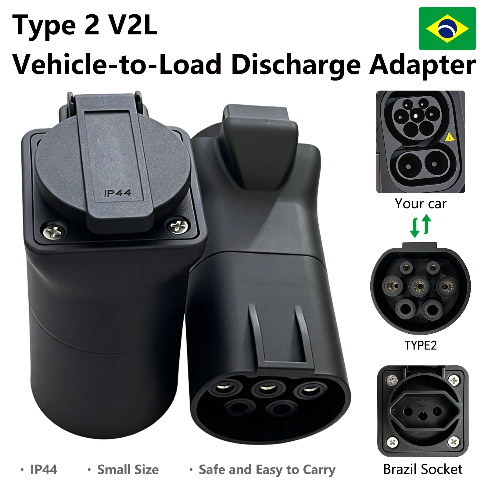 Type2 V2L Discharger Adapter Suitable BYD MG Chery Geely Jaecoo Omoda GWM LEAPMOTOR  AION Vehicle-to-Load Plug Brazil Socket EV