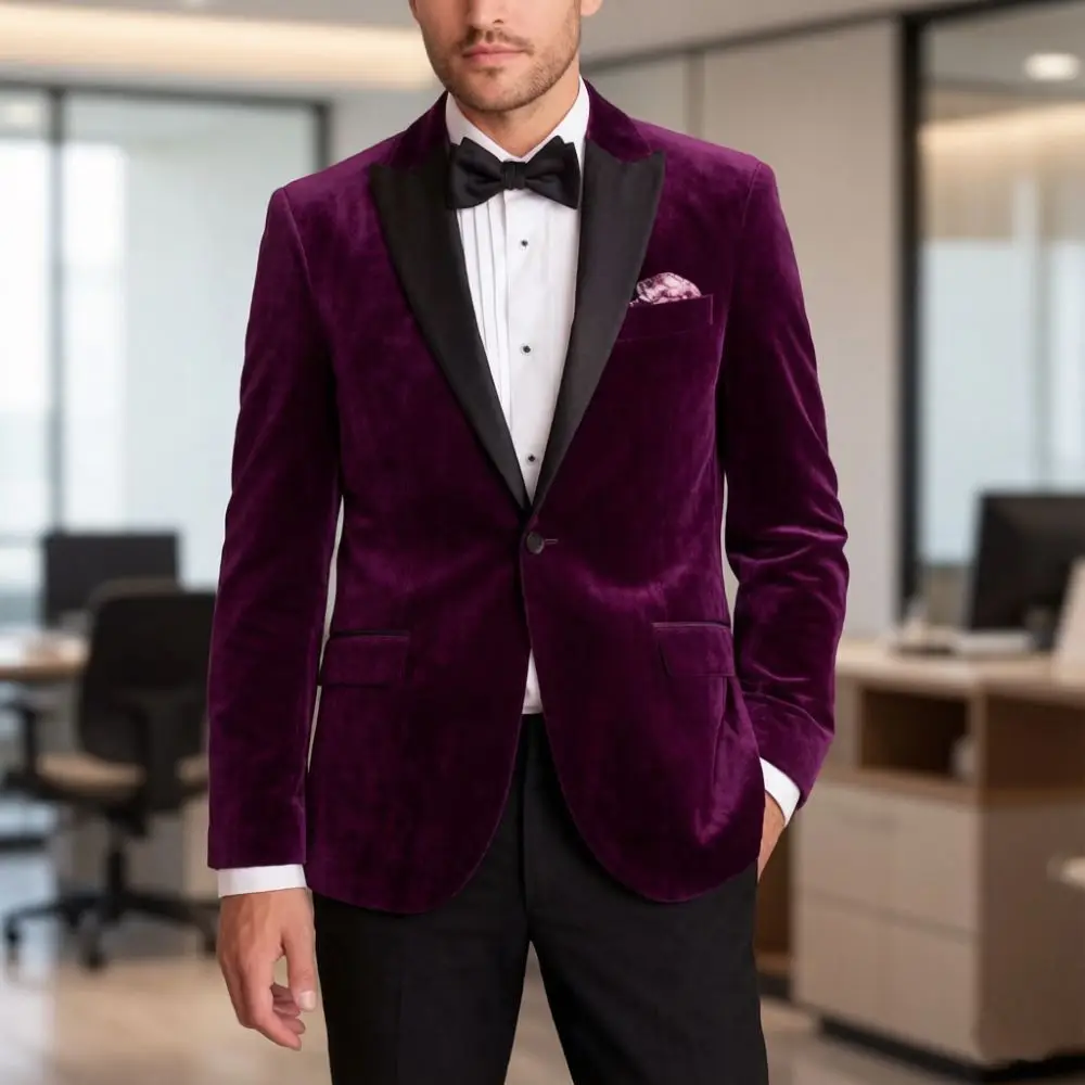 Velvet Formal Suits for Men Slim Fit 2 Pieces Formal Wedding Suits Mix Match Stitching Elegant Prom Party Reception Wear