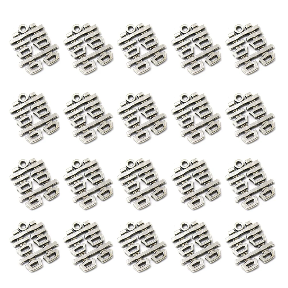 

20pcs Chinese Double Character Pendants Alloy Charms DIY Jewelry Making Accessory for Necklace Crafts ( Silver)
