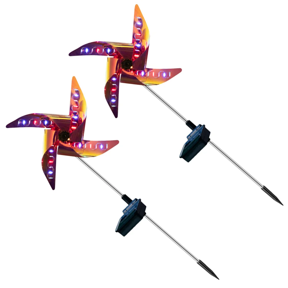 

2 Pcs Windmill Lights Solar Lantern Outdoor Garden Lamp Lanterns for outside Multicolor Stake