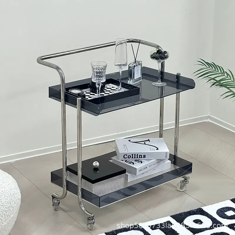Transparent Acrylic Storage Trolley Mobile Coffee Table for Living Room Kitchen Corner Rack with Wheels Modern Home Organizer
