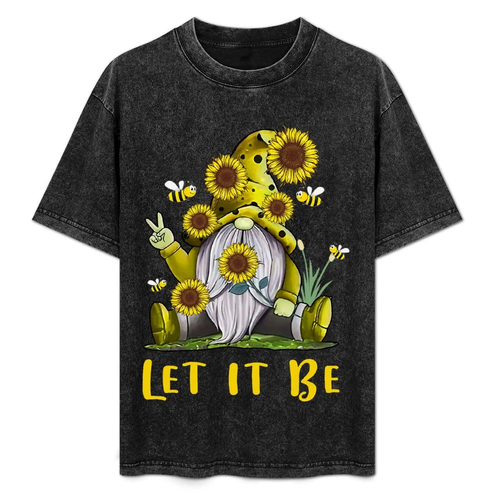 Hippie Let It Be Gnome Sunflower T-Shirt Long Lasting Casual T-Shirt